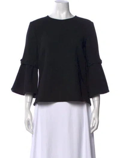 Pre-owned Lela Rose Wool Crew Neck Blouse In Black