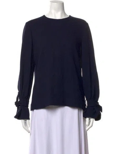 Pre-owned Lela Rose Wool Crew Neck Blouse In Black