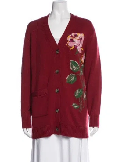 Pre-owned Lela Rose Wool Floral Print Jacket In Red