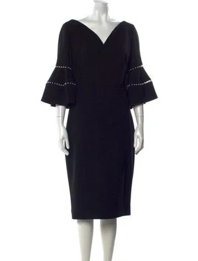 Pre-owned Lela Rose Wool Knee-length Dress In Black