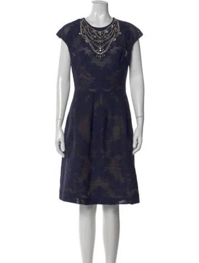 Pre-owned Lela Rose Wool Knee-length Dress In Blue