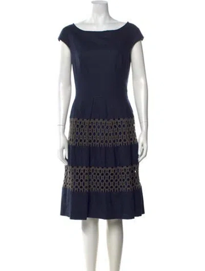 Pre-owned Lela Rose Wool Knee-length Dress In Blue