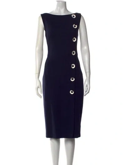 Pre-owned Lela Rose Wool Knee-length Dress In Blue