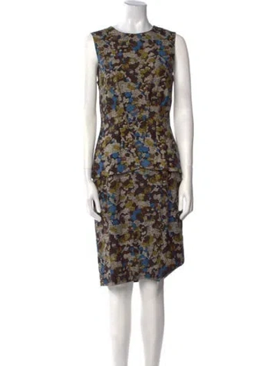 Pre-owned Lela Rose Wool Knee-length Dress In Brown