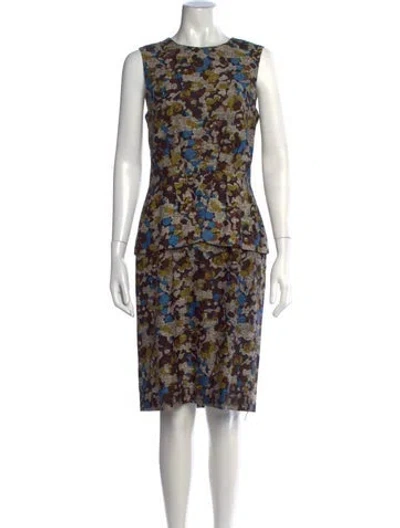Pre-owned Lela Rose Wool Knee-length Dress In Brown