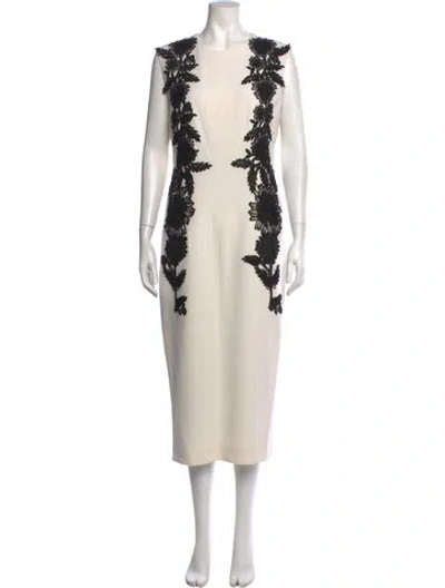 Pre-owned Lela Rose Wool Knee-length Dress In Neutrals
