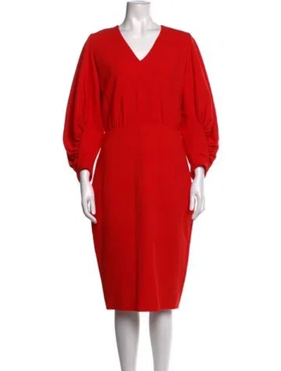 Pre-owned Lela Rose Wool Knee-length Dress In Red