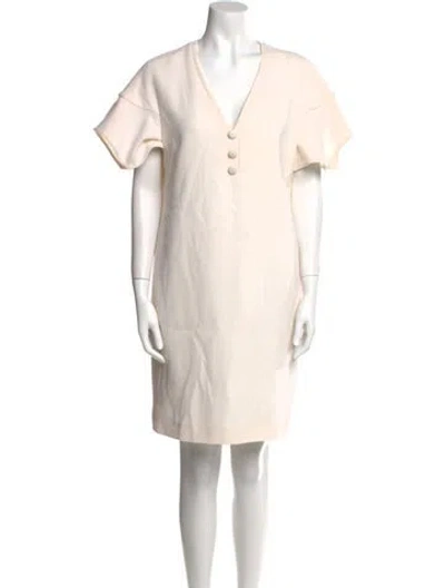 Pre-owned Lela Rose Wool Knee-length Dress In White