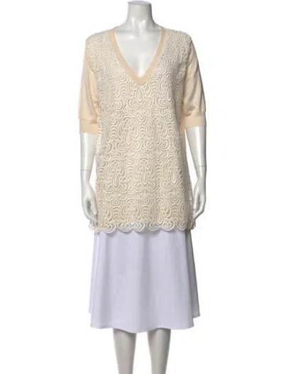 Pre-owned Lela Rose Wool Lace Pattern Blouse In Neutral