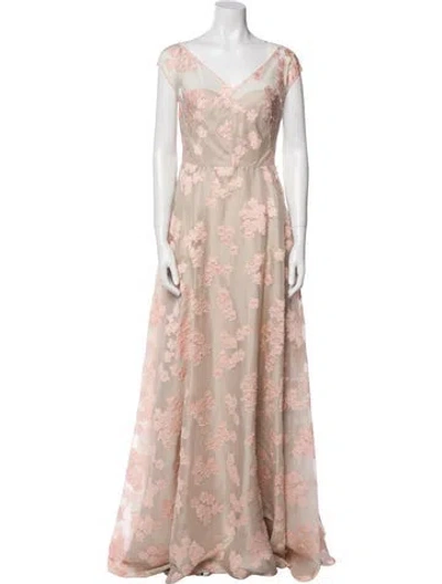 Pre-owned Lela Rose Wool Long Dress In Neutral