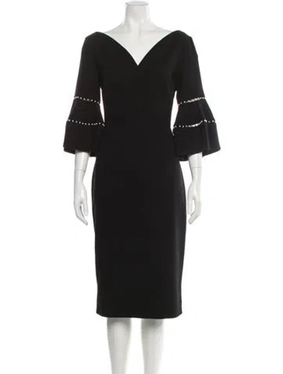 Pre-owned Lela Rose Wool Midi Length Dress In Black