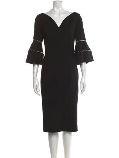 Pre-owned Lela Rose Wool Midi Length Dress In Black
