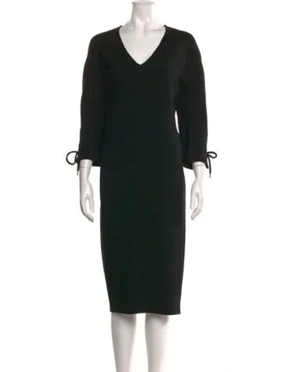 Pre-owned Lela Rose Wool Midi Length Dress In Black