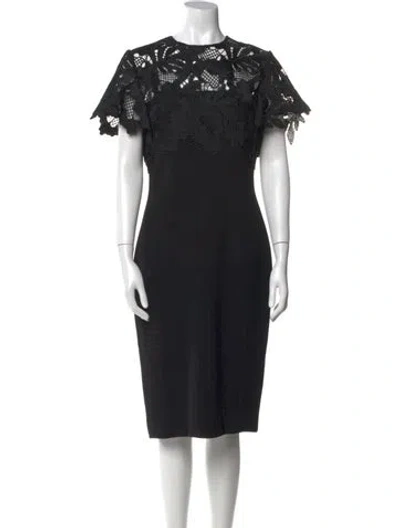 Pre-owned Lela Rose Wool Midi Length Dress In Black