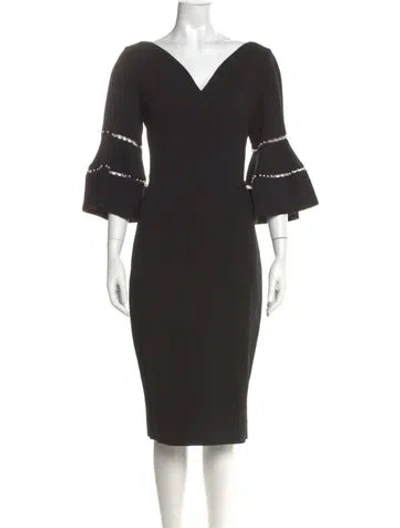 Pre-owned Lela Rose Wool Midi Length Dress In Black