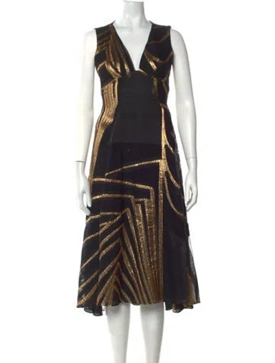 Pre-owned Lela Rose Wool Midi Length Dress In Black