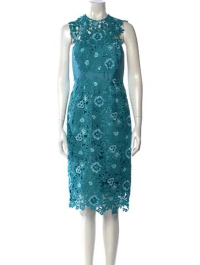 Pre-owned Lela Rose Wool Midi Length Dress In Blue