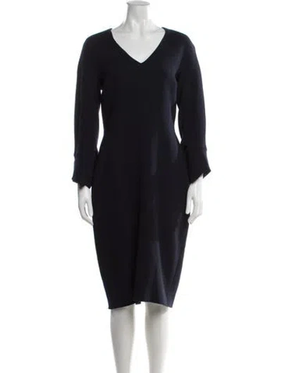 Pre-owned Lela Rose Wool Midi Length Dress In Blue