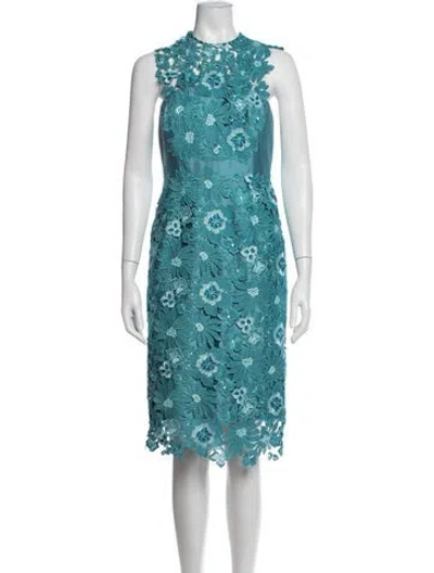 Pre-owned Lela Rose Wool Midi Length Dress In Blue