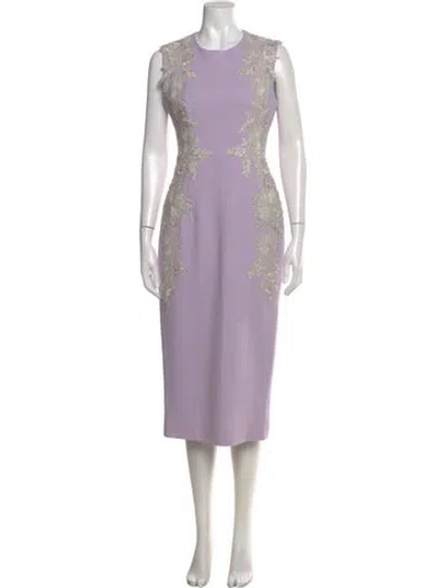 Pre-owned Lela Rose Wool Midi Length Dress In Purple