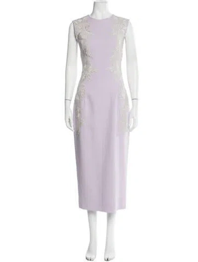 Pre-owned Lela Rose Wool Midi Length Dress In Purple