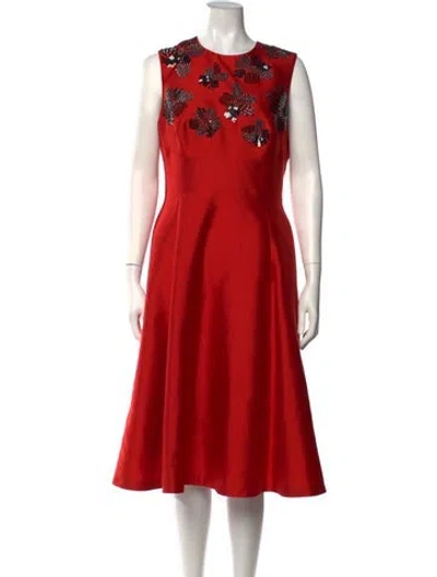 Pre-owned Lela Rose Wool Midi Length Dress In Red