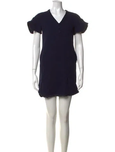 Pre-owned Lela Rose Wool Mini Dress In Blue