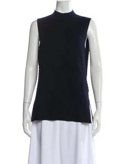 Pre-owned Lela Rose Wool Mock Neck Sweater In Blue