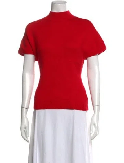 Pre-owned Lela Rose Wool Mock Neck Sweater In Red
