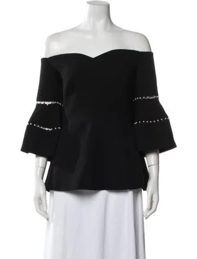 Pre-owned Lela Rose Wool Off-the-shoulder Blouse In Black