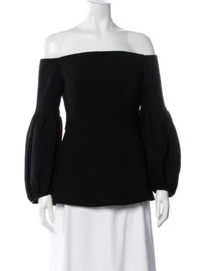 Pre-owned Lela Rose Wool Off-the-shoulder Blouse In Black