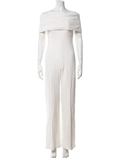 Pre-owned Lela Rose Wool Off-the-shoulder Jumpsuit In Neutrals