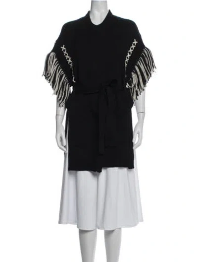 Pre-owned Lela Rose Wool Open Front Sweater In Black