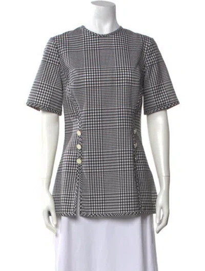 Pre-owned Lela Rose Wool Plaid Print Blouse In Black/white