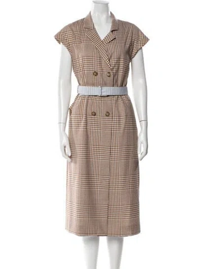 Pre-owned Lela Rose Wool Plaid Print Coat In Brown
