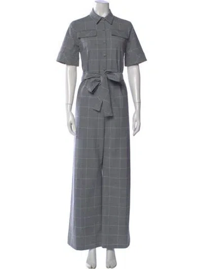 Pre-owned Lela Rose Wool Plaid Print Jumpsuit In Gray