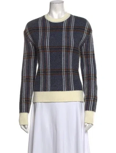 Pre-owned Lela Rose Wool Plaid Print Sweater In Blue
