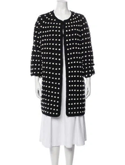Pre-owned Lela Rose Wool Printed Evening Jacket In Blue