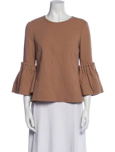 Pre-owned Lela Rose Wool Scoop Neck Top In Neutral