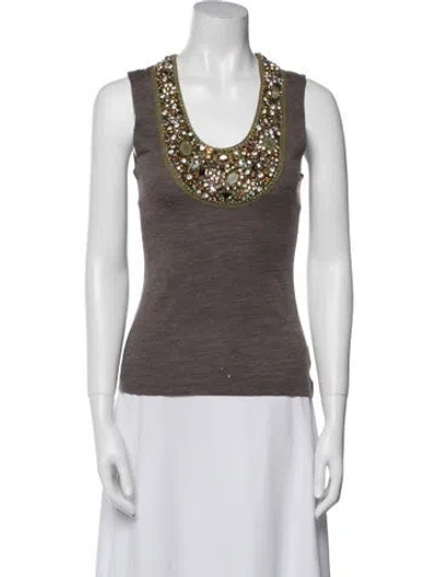 Pre-owned Lela Rose Wool Scoop Neck Top In Neutral