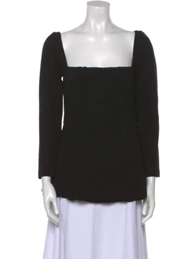 Pre-owned Lela Rose Wool Square Neckline Blouse In Black