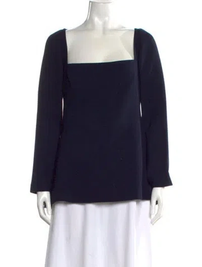 Pre-owned Lela Rose Wool Square Neckline Blouse In Blue
