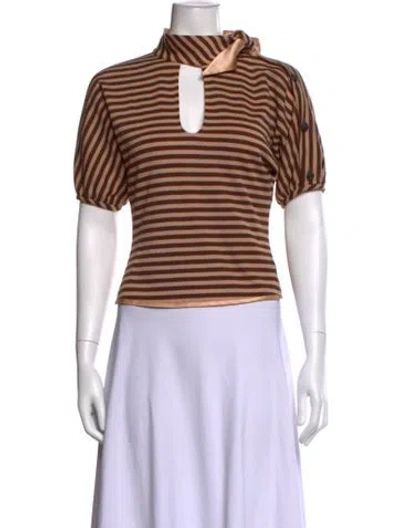 Pre-owned Lela Rose Wool Striped Blouse In Brown