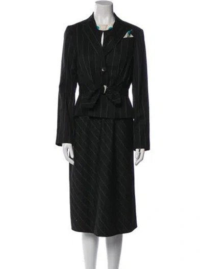 Pre-owned Lela Rose Wool Striped Pant Set In Black