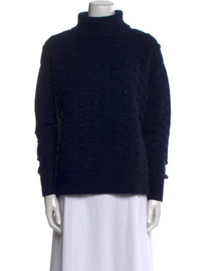 Pre-owned Lela Rose Wool Turtleneck Sweater In Blue