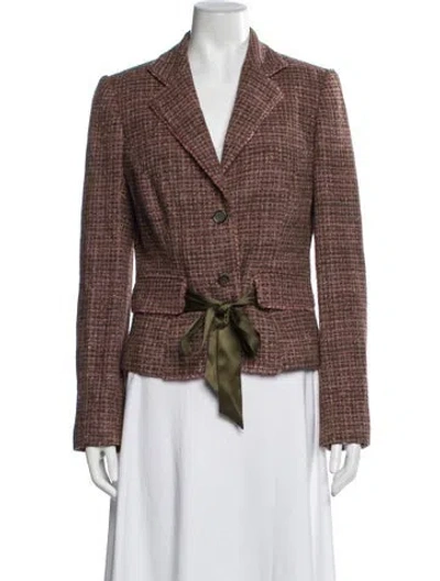 Pre-owned Lela Rose Wool Tweed Pattern Blazer In Brown/pink
