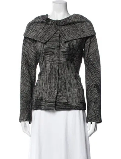 Pre-owned Lela Rose Wool Tweed Pattern Jacket In Black