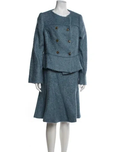 Pre-owned Lela Rose Wool Tweed Pattern Skirt Set In Blue