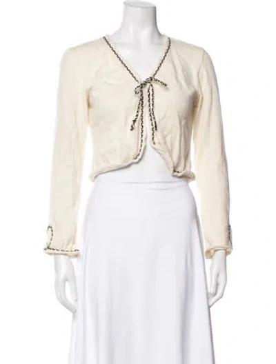 Pre-owned Lela Rose Wool V-neck Sweater In Neutrals