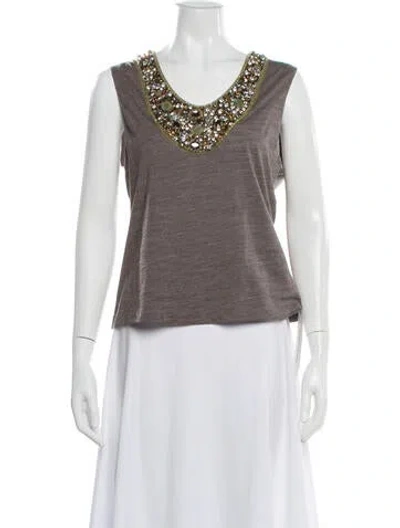Pre-owned Lela Rose Wool V-neck Top In Neutral